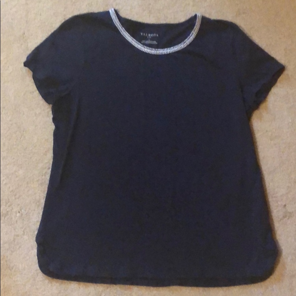 Talbots navy blue with white stitching shirt
